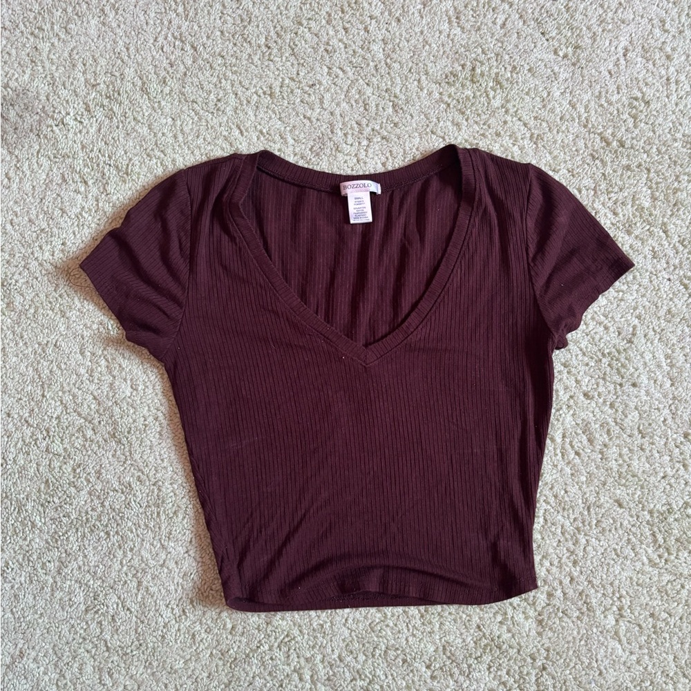Brown V-neck crop top